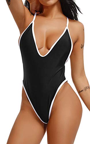 Your Home Security Bikini Monokini Mujer Push-up Acolchado Bra Trajes de Baño Brasileño una pieza330 Negro Small