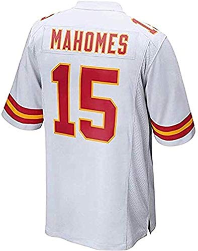 YOYO Camiseta De La NFL De Jersey De Rugby para Hombre Kansas City Chiefs 15# MAHOMES Sudadera Transpirable Cómoda De Manga Corta para Niños Camiseta Deportiva con Cuello En V De Manga Corta,White