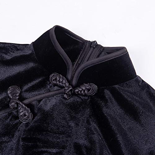 yssgtt Estilo chino tradicional de terciopelo de manga corta Mini Split Cheongsam Qipao vestido para mujer Negro 42