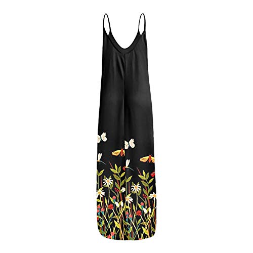 Yue668 - Vestido largo para mujer, cuello redondo, informal, estampado floral, diseño de mariposa, talla grande, redondo, vestido largo, para verano, con flores, estampado sin mangas