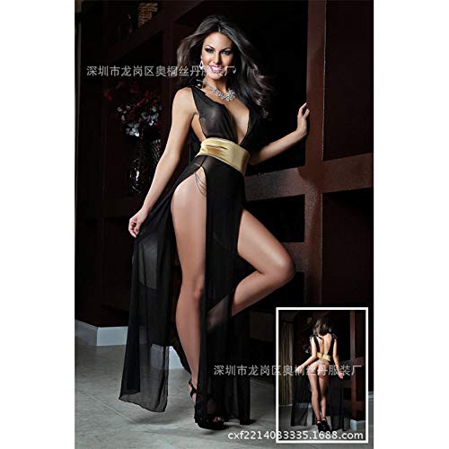 YUEG Ropa de Dormir para Mujer Desnudo Trasero Abierto lencería Sexy Seductora Falda Larga-Negro Talla única