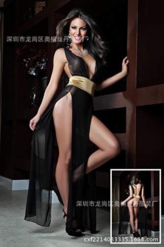 YUEG Ropa de Dormir para Mujer Desnudo Trasero Abierto lencería Sexy Seductora Falda Larga-Negro Talla única