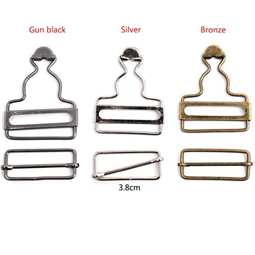 Yueser 30 Sets Hebillas de Metal Braces Ajustable Soporte Hebillas con Cierre Deslizante Rectangular Sujeciones para Mono y Vestidos Plata Negro Pistola y Bronce,38 mm