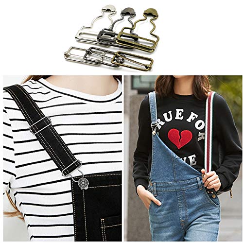 Yueser 30 Sets Hebillas de Metal Braces Ajustable Soporte Hebillas con Cierre Deslizante Rectangular Sujeciones para Mono y Vestidos Plata Negro Pistola y Bronce,38 mm