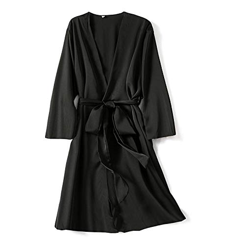 YUHOOE Mujer Bata para Saté,Túnica De Satén Lencería Íntima Femenina Ropa De Dormir Seda Nupcial Regalo De Boda Kimono Casual Albornoz Bata Camisón Ropa De Dormir Sexy Negro, Negro, XL