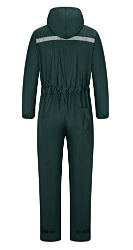 yukirtiq Hombre Pantalones con Peto de Trabajo para jardín y Garaje, Encapuchado Mono de Trabajo Mecánico o Industria Cintas Reflectantes Resistente al Aceite para Mecánicos (XL, Verde)