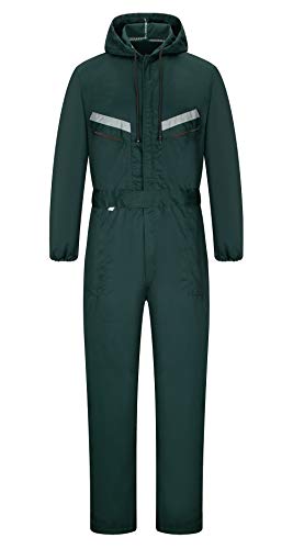 yukirtiq Hombre Pantalones con Peto de Trabajo para jardín y Garaje, Encapuchado Mono de Trabajo Mecánico o Industria Cintas Reflectantes Resistente al Aceite para Mecánicos (XL, Verde)