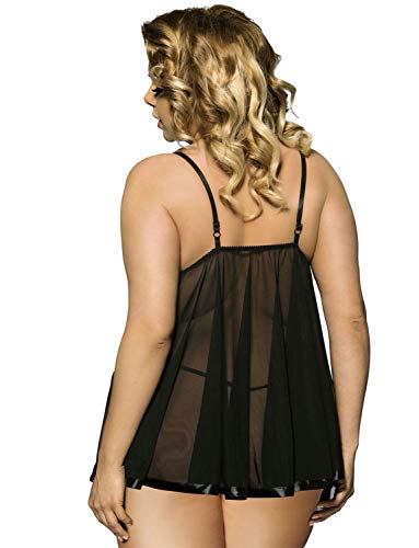 Yummy Bee - Picardias Mujer Sexy - Ropa Interior Conjuntos - Lencería Babydoll Encaje - Talla Grande(Negro, 58)