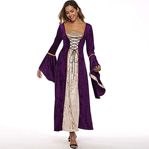YunFeel Vestido medieval para mujer, vestido renacentista, vestido retro irlandés, vestido largo - morado - M
