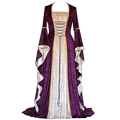 YunFeel Vestido medieval para mujer, vestido renacentista, vestido retro irlandés, vestido largo - morado - M