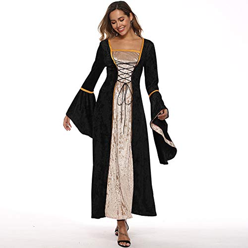 YunFeel Vestido medieval para mujer, vestido renacentista, vestido retro irlandés, vestido largo - negro - M