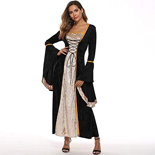 YunFeel Vestido medieval para mujer, vestido renacentista, vestido retro irlandés, vestido largo - negro - M