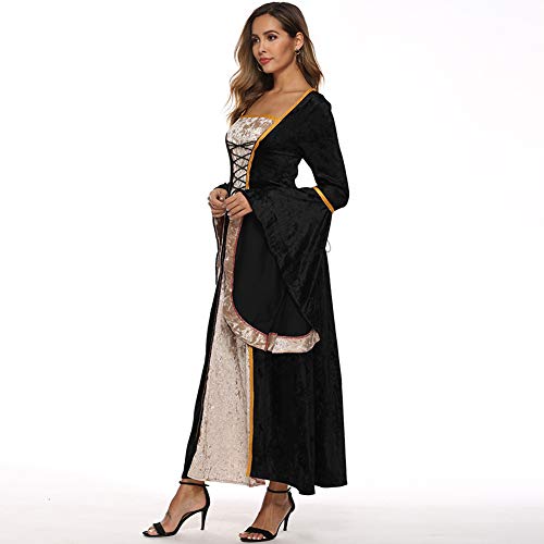 YunFeel Vestido medieval para mujer, vestido renacentista, vestido retro irlandés, vestido largo - negro - M