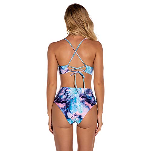 yunge Bikini Estampado Color Traje de Cintura Alta Chaleco Sexy cordón Playa Traje de baño Mujer natación Voleibol de Playa