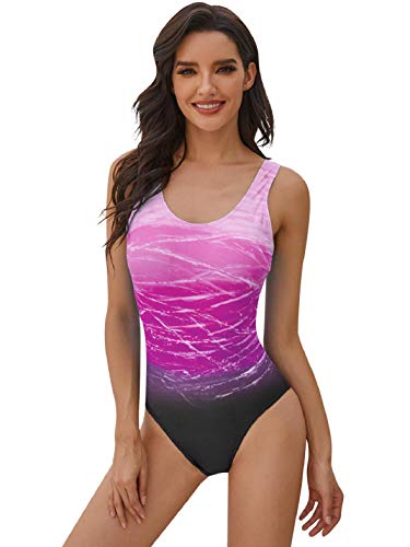 Yuson Girl - Bañador sexy para mujer, 1 pieza, color degradado, talla grande, con cuello redondo rojo XXL