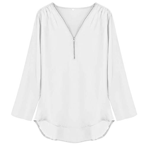 Yuson Girl Camisas Mujer Nuevo Blusas para Mujer Vaquera Sexy Gasa Tops Camisetas Mujer Cremallera Manga Corta Blusas (Blanco, L)
