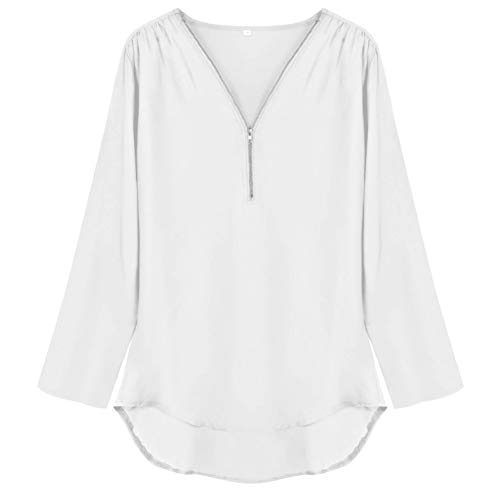 Yuson Girl Camisas Mujer Nuevo Blusas para Mujer Vaquera Sexy Gasa Tops Camisetas Mujer Cremallera Manga Corta Blusas (Blanco, XL)