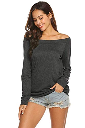 Yuson Girl Casual Camisetas Manga Larga Mujer Camisa Mujer Fuera del Hombro Ropa de Mujer Sexy Suelto Mujer Ocasionales Flojas Atractiva Elegante Moda (Gris Oscuro,XL)