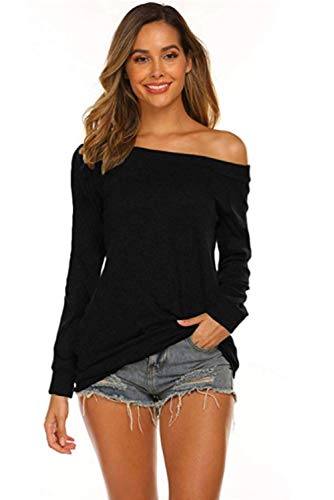 Yuson Girl Casual Camisetas Manga Larga Mujer Camisa Mujer Fuera del Hombro Ropa de Mujer Sexy Suelto Mujer Ocasionales Flojas Atractiva Elegante Moda (Negro,M)