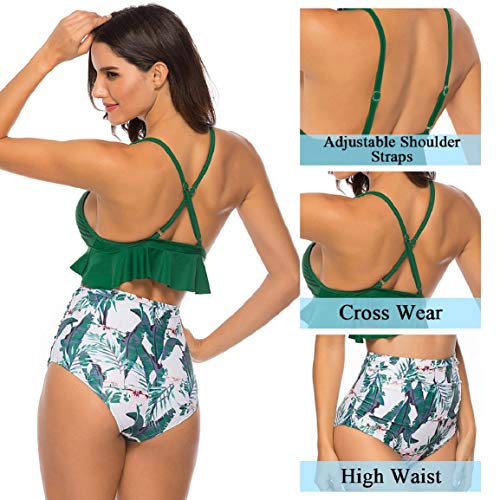 Yuson Girl - Conjunto de bikini para mujer, talla grande, cuello en V, sexy, bañador de natación, 2 piezas verde L