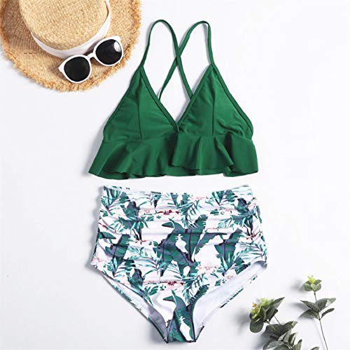 Yuson Girl - Conjunto de bikini para mujer, talla grande, cuello en V, sexy, bañador de natación, 2 piezas verde L