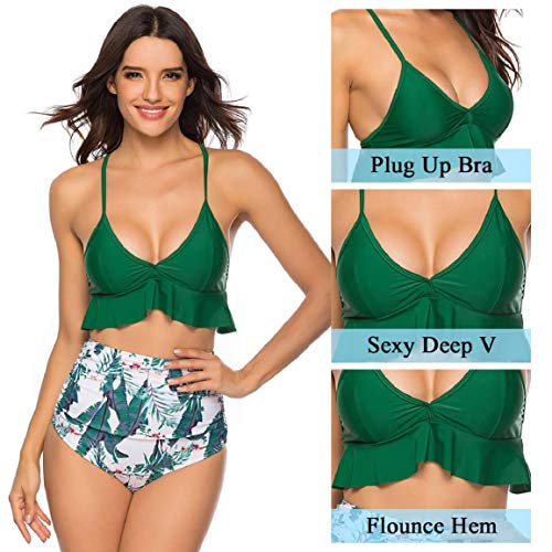 Yuson Girl - Conjunto de bikini para mujer, talla grande, cuello en V, sexy, bañador de natación, 2 piezas verde XL