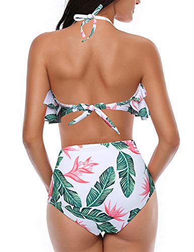 Yuson Girl Mujer Conjunto De Frill Bikini Tiras Talle Alto Tallas Grandes Sexy Traje De Baño Cuello Halter Vintage Vientre Plano con Volantes Top Bikini Push Up Flores Braga Triangulo Alta