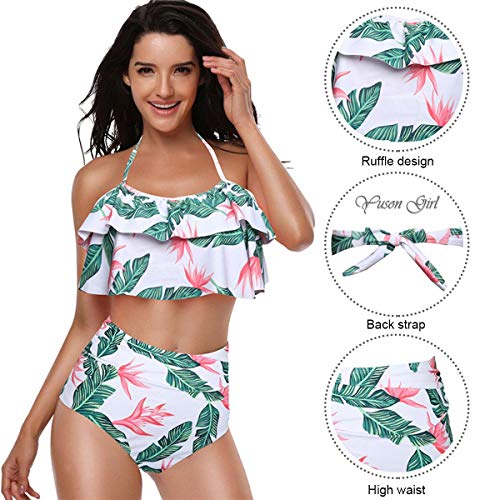 Yuson Girl Mujer Conjunto De Frill Bikini Tiras Talle Alto Tallas Grandes Sexy Traje De Baño Cuello Halter Vintage Vientre Plano con Volantes Top Bikini Push Up Flores Braga Triangulo Alta