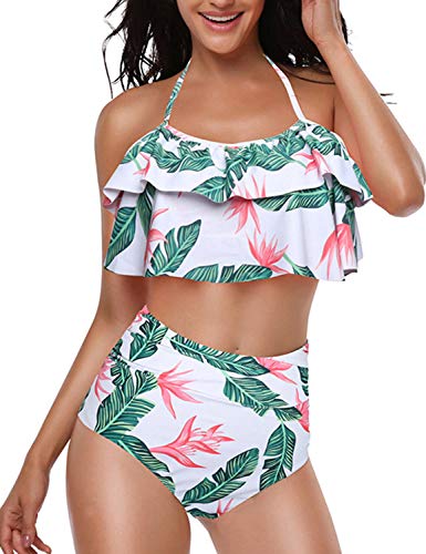 Yuson Girl Mujer Conjunto De Frill Bikini Tiras Talle Alto Tallas Grandes Sexy Traje De Baño Cuello Halter Vintage Vientre Plano con Volantes Top Bikini Push Up Flores Braga Triangulo Alta