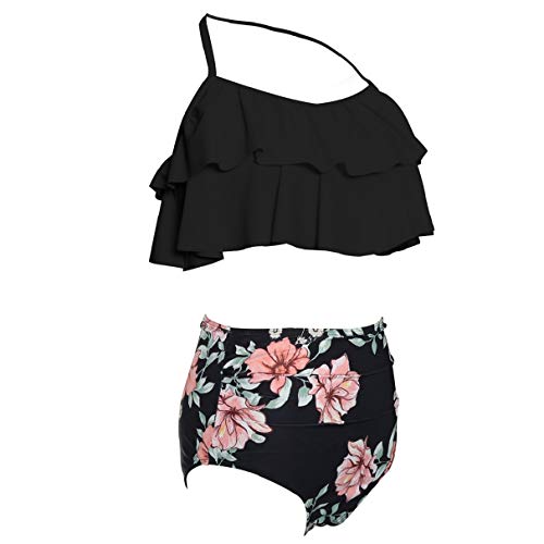Yuson Girl Mujer Conjunto De Frill Bikini Tiras Talle Alto Tallas Grandes Sexy Traje De Baño Cuello Halter Vintage Vientre Plano con Volantes Top Bikini Push Up Flores Braga Triangulo Alta