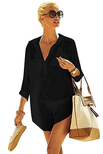 Yuson Girl Mujer Ropa De Playa Suelto Pareo Largo Verano Pareo Playa Mujer Tallas Grandes Pareo Vestido Mujer Camisa Grande De Playa Pareo Bikini Cover Up Pareo Transparente Gasa (Nergo)