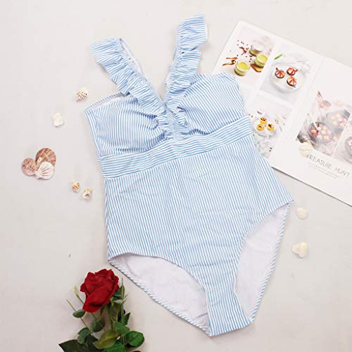 Yutdeng Bikini Mujer Traje de baño Baño Una Pieza Bañador a Rayas Vintage Precioso con Cuello en V Volantes Correas Bañadores Cintura Alta Bañador Deportivo