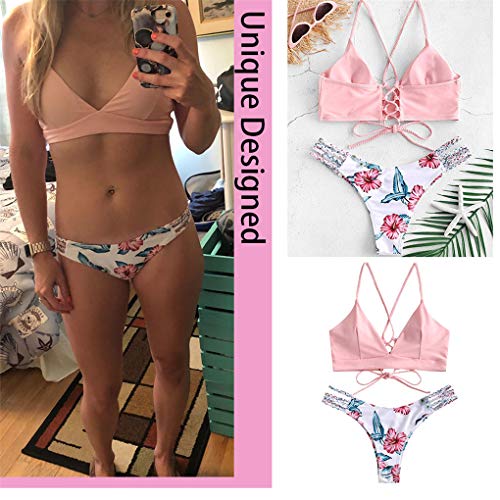 Yutdeng Mujer Bikini Conjuntos Sexy Triángulo Bañador Push Up Traje De Baño Ajustable con Tirantes Cruzados Clásico Brasileño Tanga 2 Piezas Verano Adecuado Viajes Playa Natacion