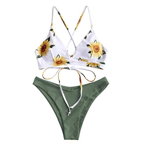 Yutdeng Mujeres Bikini Sexy Triángulo Bañador Push Up Traje de baño Tanga Cintura Baja Ajustable Swimsuit 2 Piezas Verano Clásico diseño de Flores Adecuado Viajes Playa Natacion