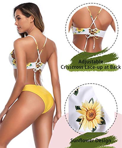 Yutdeng Mujeres Bikini Sexy Triángulo Bañador Push Up Traje de baño Tanga Cintura Baja Ajustable Swimsuit 2 Piezas Verano Clásico diseño de Flores Adecuado Viajes Playa Natacion