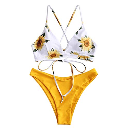 Yutdeng Mujeres Bikini Sexy Triángulo Bañador Push Up Traje de baño Tanga Cintura Baja Ajustable Swimsuit 2 Piezas Verano Clásico diseño de Flores Adecuado Viajes Playa Natacion