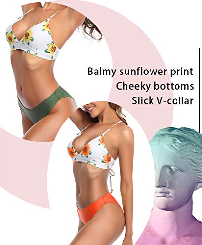 Yutdeng Mujeres Bikini Sexy Triángulo Bañador Push Up Traje de baño Tanga Cintura Baja Ajustable Swimsuit 2 Piezas Verano Clásico diseño de Flores Adecuado Viajes Playa Natacion