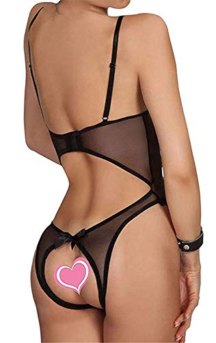 Yutdeng Ropa Interior Sexy Mujer Lingerie Pijamas de Encaje Atractivo Ropa de Dormir Sin Espalda Pecho un Archivo Abierta Las Mujeres Babydoll Tul Bodysuit