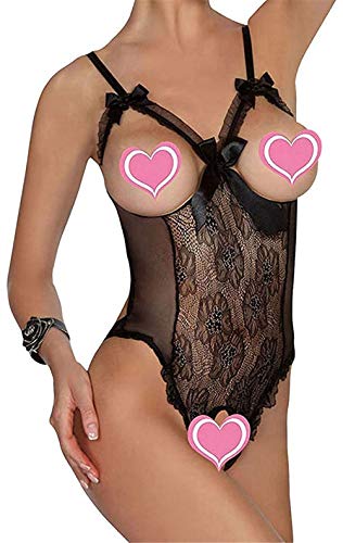 Yutdeng Ropa Interior Sexy Mujer Lingerie Pijamas de Encaje Atractivo Ropa de Dormir Sin Espalda Pecho un Archivo Abierta Las Mujeres Babydoll Tul Bodysuit