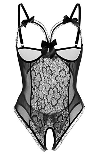Yutdeng Ropa Interior Sexy Mujer Lingerie Pijamas de Encaje Atractivo Ropa de Dormir Sin Espalda Pecho un Archivo Abierta Las Mujeres Babydoll Tul Bodysuit