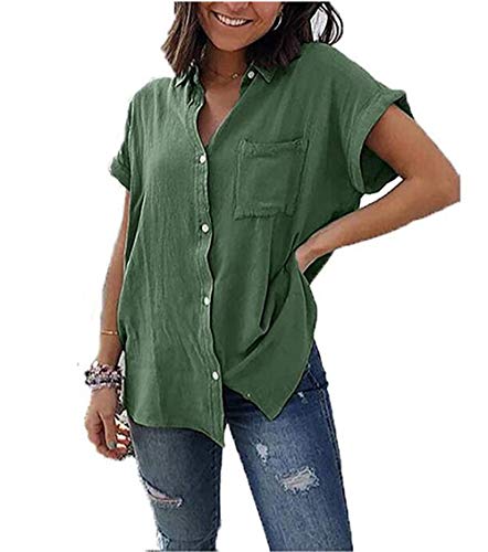 Yutila Mujeres Verano Camisas Ocasionales Manga Corta Shirt en con Bolsillos en el Pecho