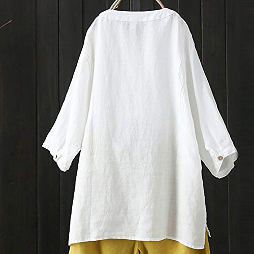 Yvelands Camisa Casual Femenina, Tops para Mujer Sólida Camiseta de Manga Larga Loose Button Down Blusa Liquidación! (Blanco, L)