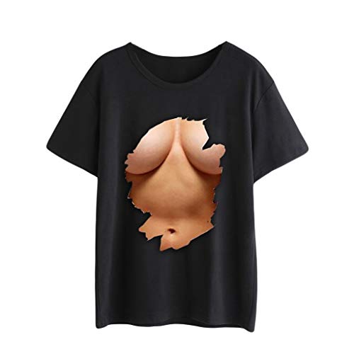 Yvelands Camisa de Manga Corta, Camiseta de Manga Corta, Blusa de túnica, Talla Grande, Talla Grande Liquidación (Negro,L)