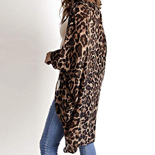 Yvelands Moda Mujer Chaqueta de Gasa Smock Leopard Estampado Media Manga Moda Cubierta Larga Top(Marrón,M)