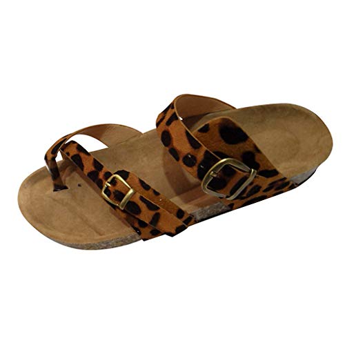 Yvelands Retro Mujeres Liquidación Leopardo Pisos Sandalias Zapatos de Playa Zapatillas de Corcho de Suela Gruesa (Caqui,37)