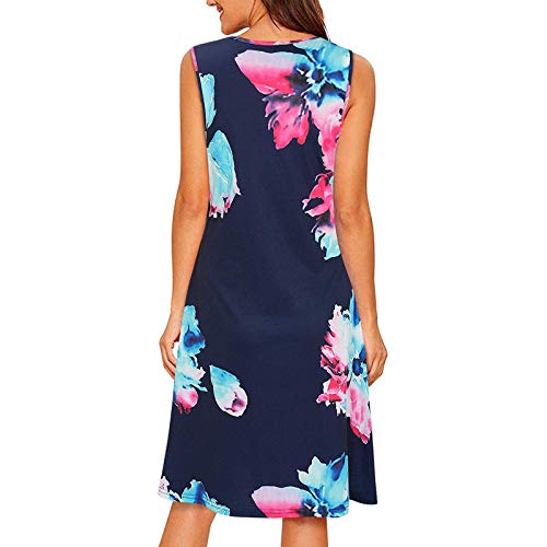 YWLINK Falda Corta Sin Mangas Casual De La Falda De La Playa De La ImpresióN del Cuello Redondo Verano De Las SeñOras,Bohemio Vestido Largo Playa Fiesta Floral Vestidos