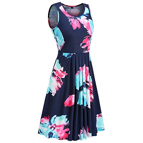 YWLINK Falda Corta Sin Mangas Casual De La Falda De La Playa De La ImpresióN del Cuello Redondo Verano De Las SeñOras,Bohemio Vestido Largo Playa Fiesta Floral Vestidos