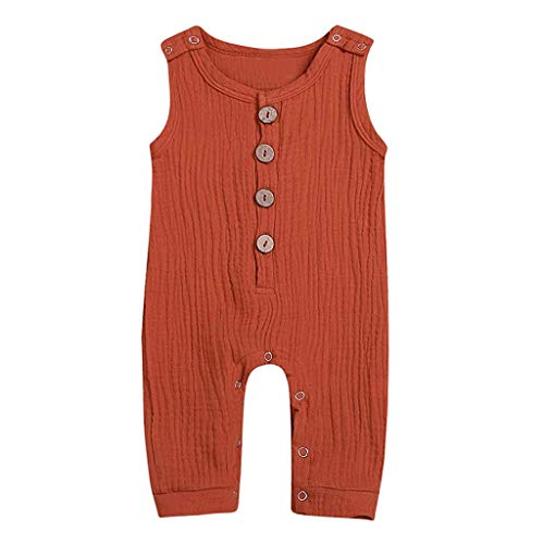 YWLINK Mono De Bebe Verano Mezcla De AlgodóN Sin Mangas Lino Camisones Moda Casual Traje De Rastreo Vestido De NiñA para Bautizo Lindo CóModo Dia De Miembro Ropa De NiñOs(Naranja,6-12 meses/90)