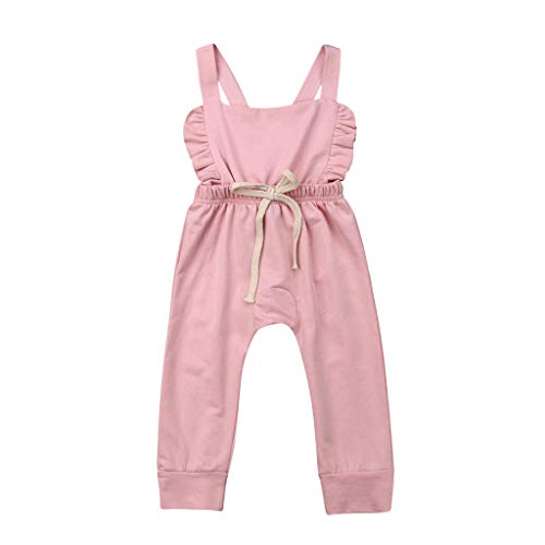 YWLINK Mono De Bebe Verano ReciéN Nacido Bebé NiñA Sin Respaldo A Rayas con Volantes Mameluco Mono Ropa Vestido De NiñA para Mezcla De AlgodóN Bautizo Moda Casual Lindo CóModo(Rosado,2-3 años/110)
