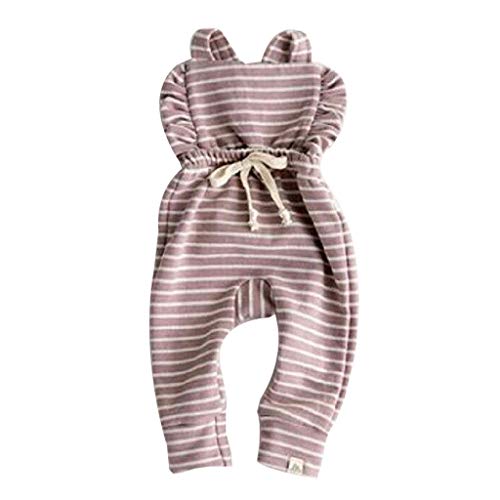 YWLINK Mono De Bebe Verano ReciéN Nacido Bebé NiñA Sin Respaldo A Rayas con Volantes Mameluco Mono Ropa Vestido De NiñA para Mezcla De AlgodóN Bautizo Moda Casual Lindo CóModo(Púrpura,2-3 años/110)